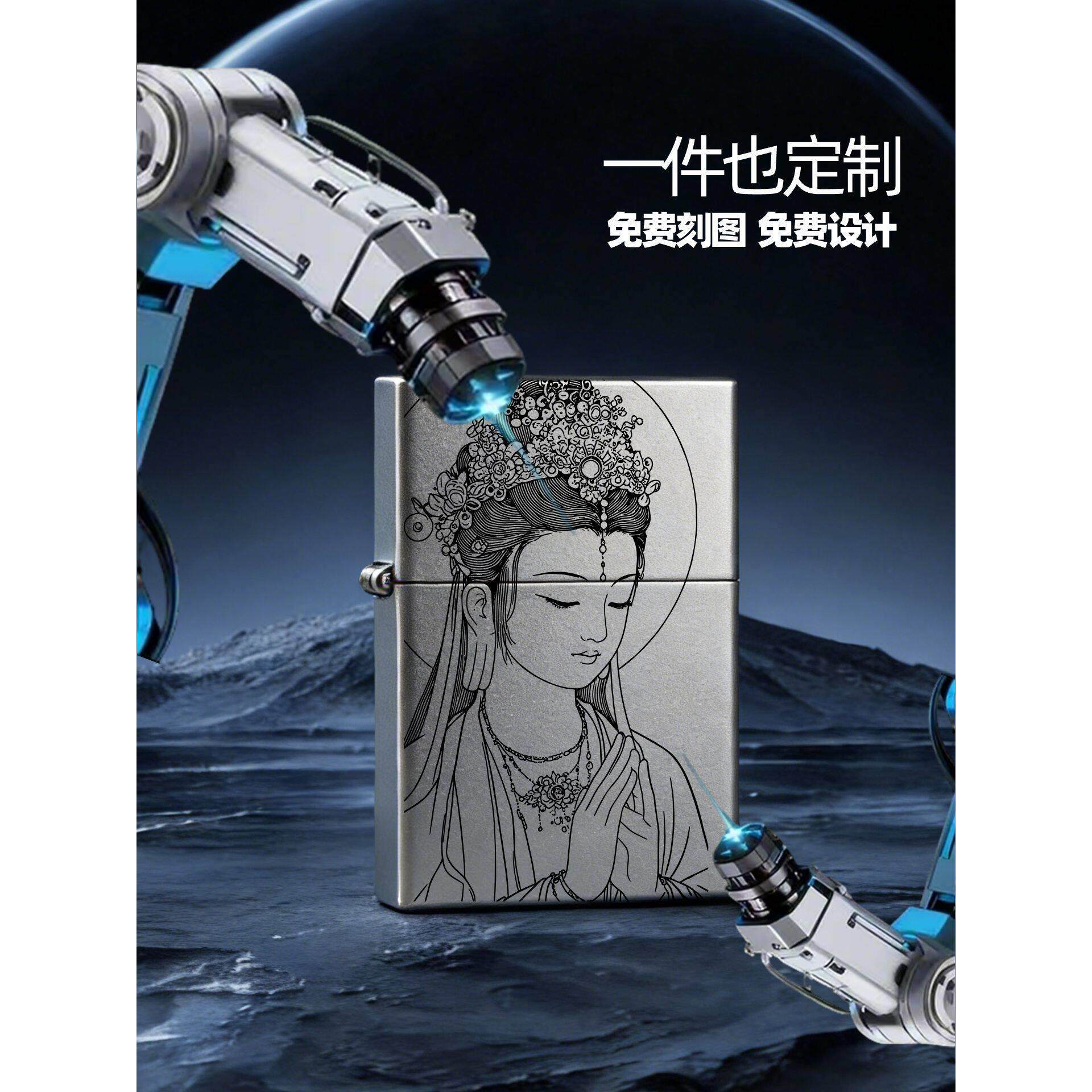 纯钛打火机2026年眼睛图案金属翻盖防风打火机一件定制送男生男友