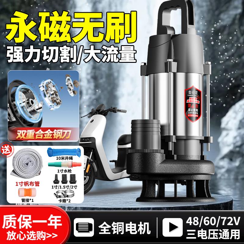 无刷直流潜水泵48v60v72v电动车电瓶车专用抽水泵浇菜农用灌溉泵