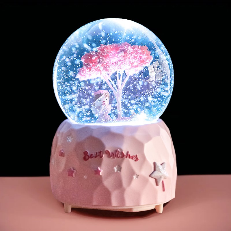 速发圣诞节装饰品天使孩摆件八音盒音乐盒飘雪灯儿童玩具桌面气氛