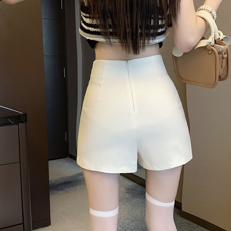 速发白色半身裙裤2024夏季新款辣妹弹力紧身高腰a字开叉短裤裙