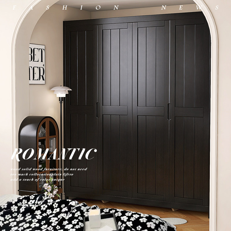速发实木衣柜黑色室约四门对开门衣橱复古收纳卧简济用经家型,住宅家具,自由组合衣柜,淘宝优惠券,粉丝福利购,淘宝优惠卷