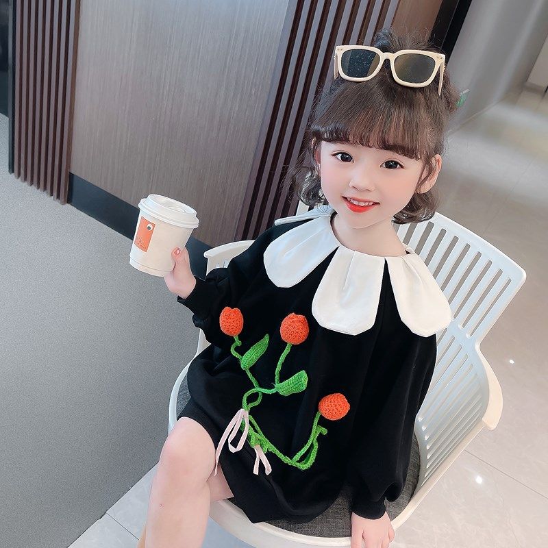 速发宝宝立体花朵连衣裙小主中长款公孩裙中小童长裙可爱卫衣袖子