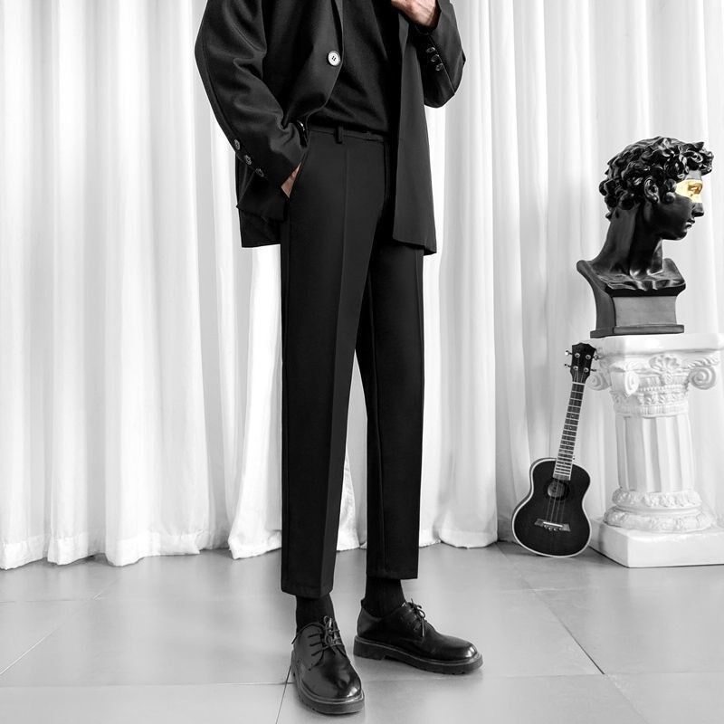 速发闲西裤男韩版烫流免潮休春直筒宽松垂坠感九分裤安