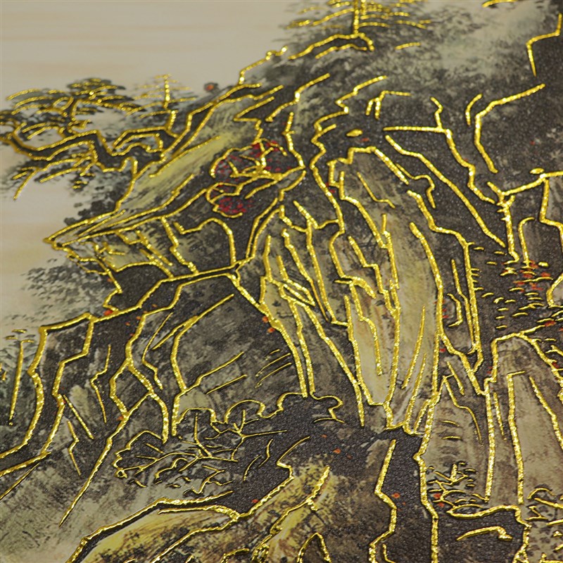 速发中式客厅装饰画海纳百川立体浮雕鎏金山水画沙发背景墙办公室