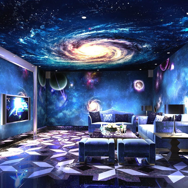 速发网咖酒店壁天题星空吊顶V画布 主花板儿童房卧室太空墙纸