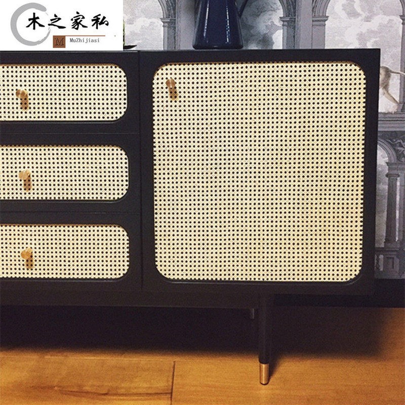 速发北欧实木餐边柜藤编玄关边柜储物柜简约现代门厅柜电视柜斗柜