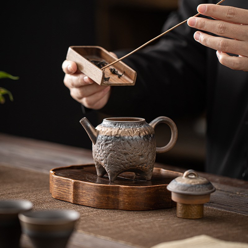 速发复岩粗陶四足泡茶壶忘壶忧老古泥鎏金铁釉仿古手工单壶功夫茶