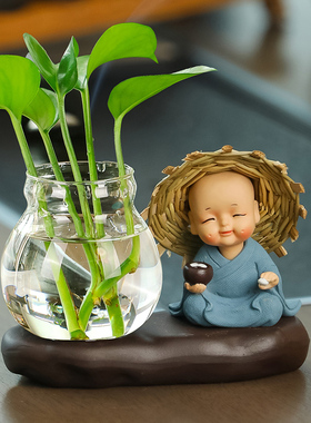 速发禅书琴棋意画小和尚家居小饰摆件书房茶几办公桌面可爱水培装