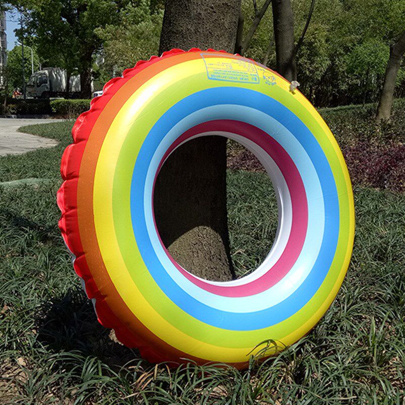 速发趣生彩加直供游泳圈彩虹七跨游泳圈 境厚儿童戏水游泳圈