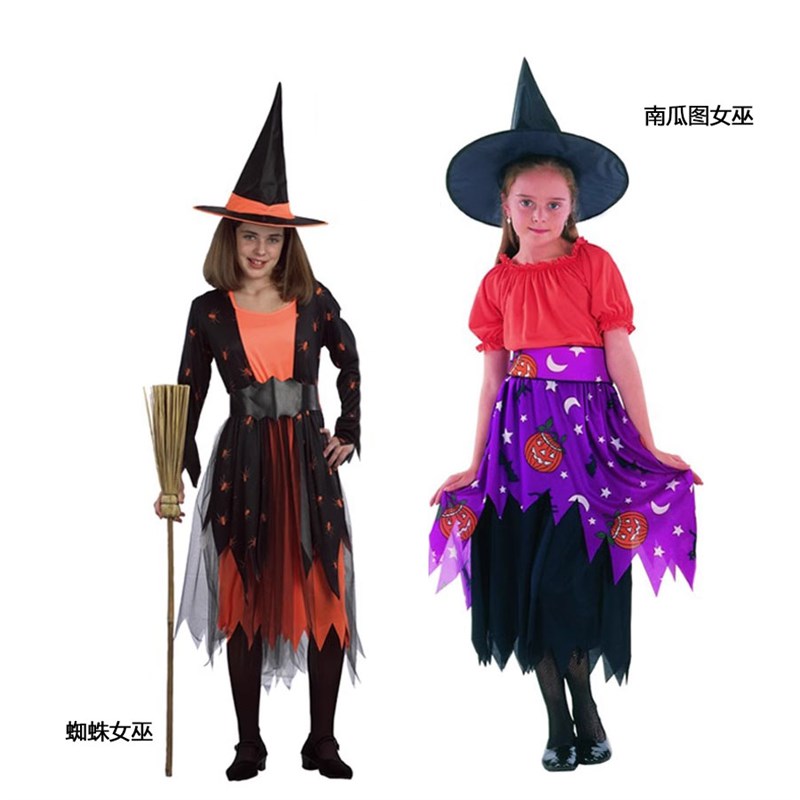 速发圣节儿童服装 小巫化妆舞会表演衣服巫婆角色扮演派对服装