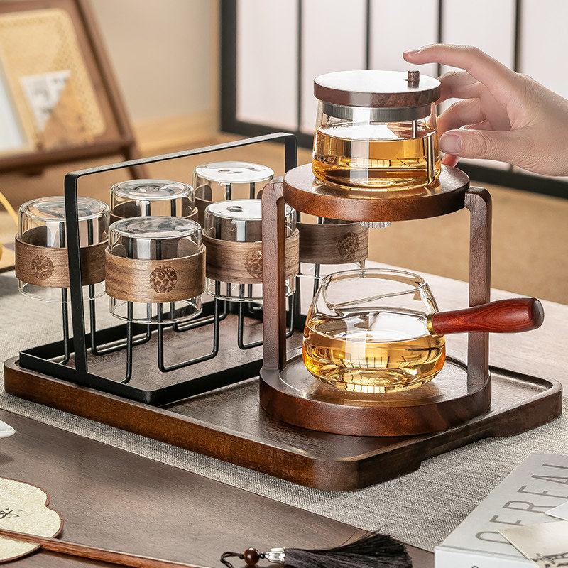 速发懒人自动泡茶神器按压式玻璃高具套装家用办公室夫档功茶茶杯