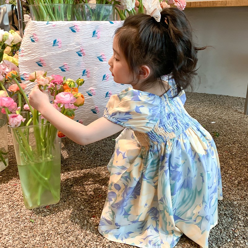 速发宝宝夏季时尚甜美休闲时髦连衣裙2025新款小孩韩系清新公主裙