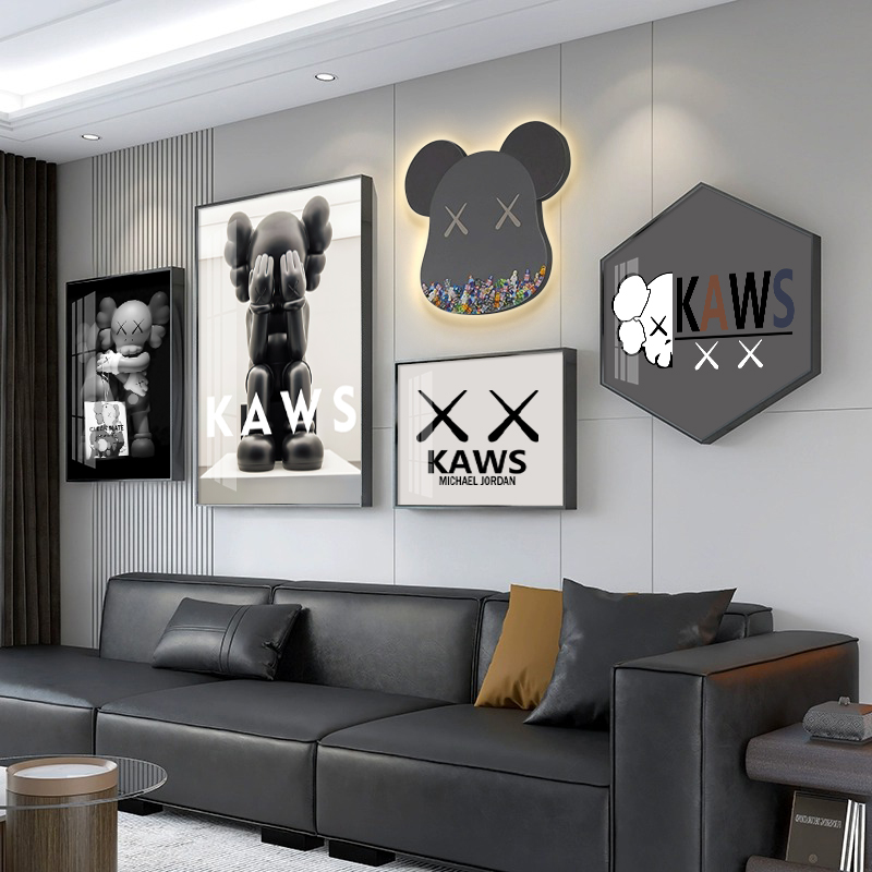 速发轻景高级墙客厅装饰画简约沙发背奢感挂画熊kaws灯画壁画