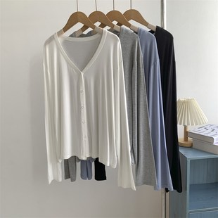 纯棉扣肩防晒衫 速发披软百搭 上衣薄款 开衫 短 春秋莫代尔纽柔长袖