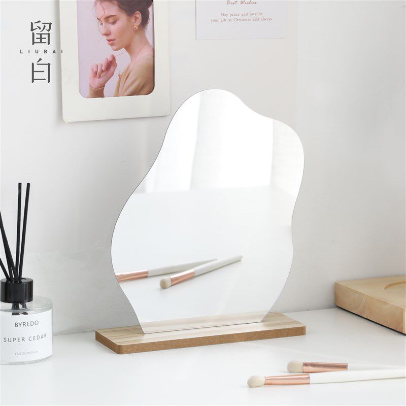 速发留白不规舍镜子摔防风梳妆镜宿则镜子高清台式桌面化妆镜