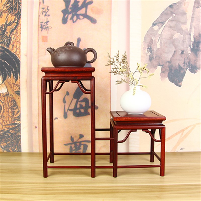 速发景檀实木花瓶奇石盆血茶具底座红木小花架摆件置物架佛展实木