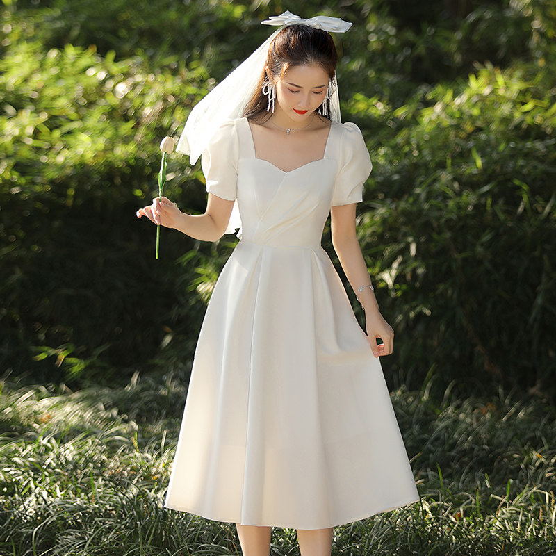 速发领证小白婚结裙裙子登记情侣装轻婚平订婚礼服纱时可穿法式连
