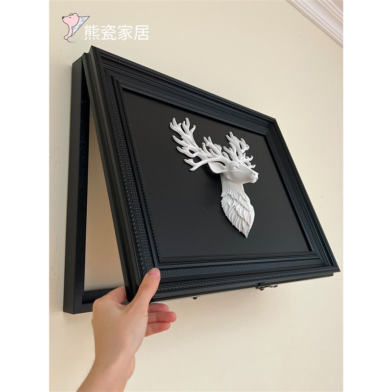 速发北欧立体鹿头电表箱盒遮挡装饰画风玄关电闸多媒体信息箱盖板