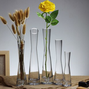 速发玻小璃花瓶小清新细口花性养花细高清新个瓶透明水培绿萝插花