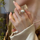巴洛克仿珍珠戒指女小众设计轻奢高级感开口食指戒2025新款 指环