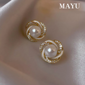 法式 耳饰 锆石仿珍珠耳钉女小众设计感高级小巧精致耳环2025年新款