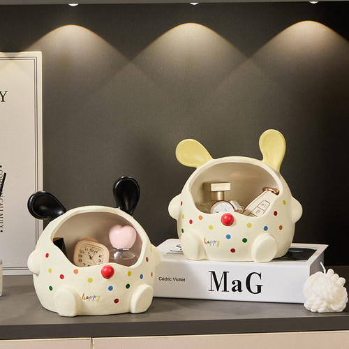 创意可爱萌趣兔桌面小杂物收纳盒置物架高档精致钥匙收纳玄关摆件