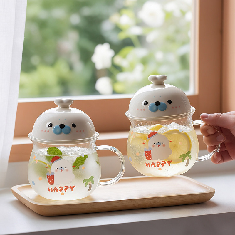玻璃杯ins风咖啡杯家用带盖勺子杯办公室泡茶杯子牛奶燕麦早餐杯