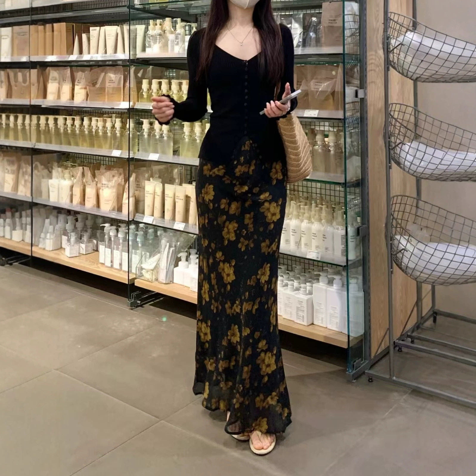 早春新中式碎花裙子套装女夏2026新款半身裙长裙薄纱复古姐系贵感