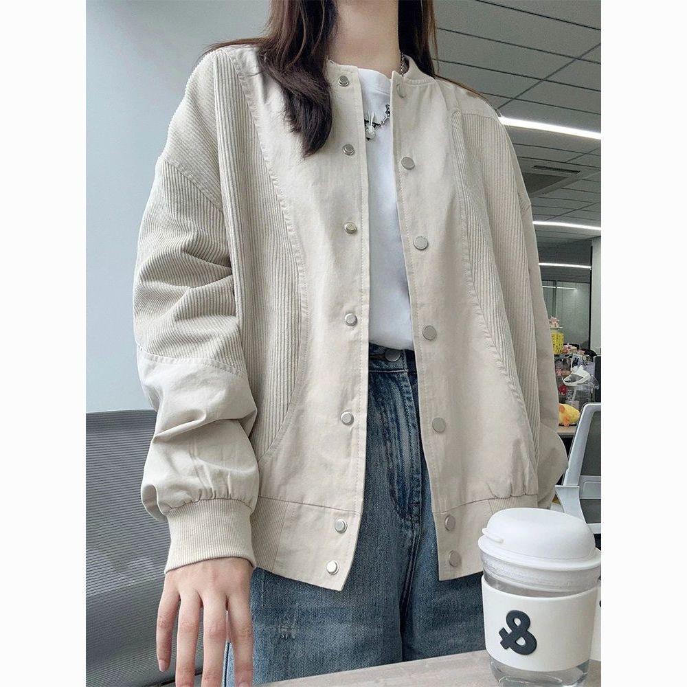 燕麦色拼接外套美式复古