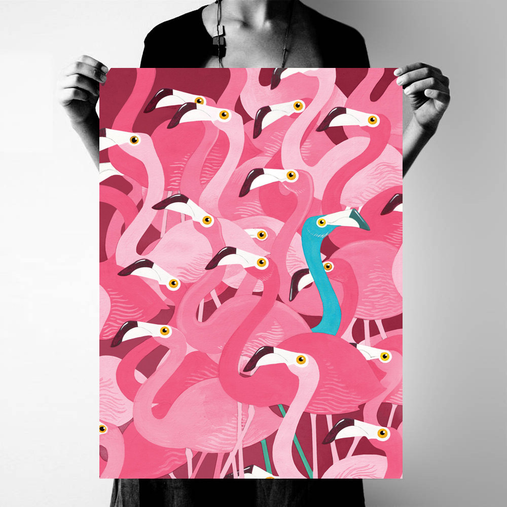 北欧风火烈鸟装饰画芯打印喷绘现代简约玄关画心喷绘画布微喷定制