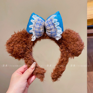 可爱蝴蝶结小熊毛绒发箍女2025新款洗脸压发发卡日常外戴甜美发饰