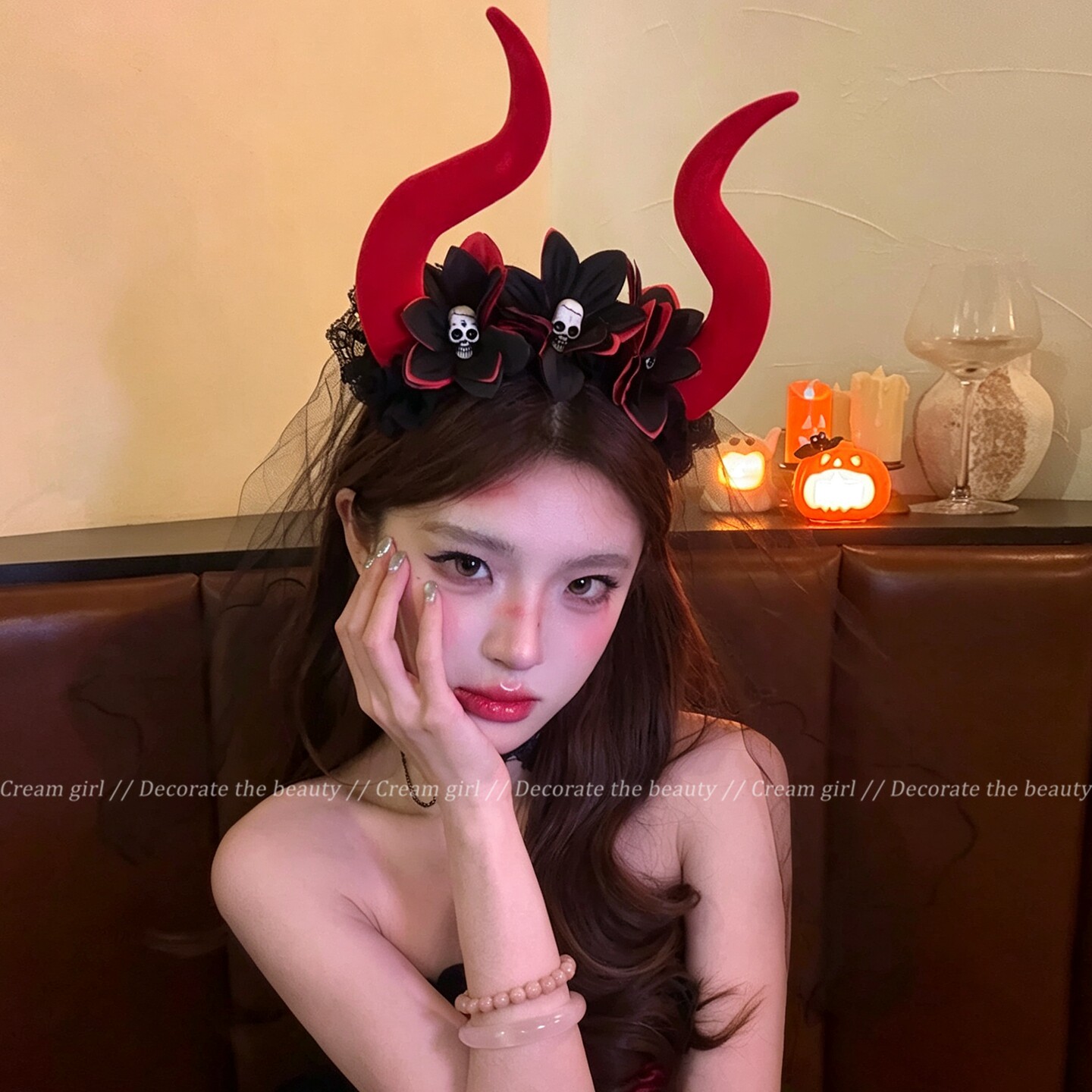 暗黑恶魔角万圣节头纱发箍