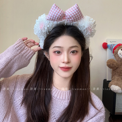 甜美蝴蝶结毛绒发箍迪士尼拍照