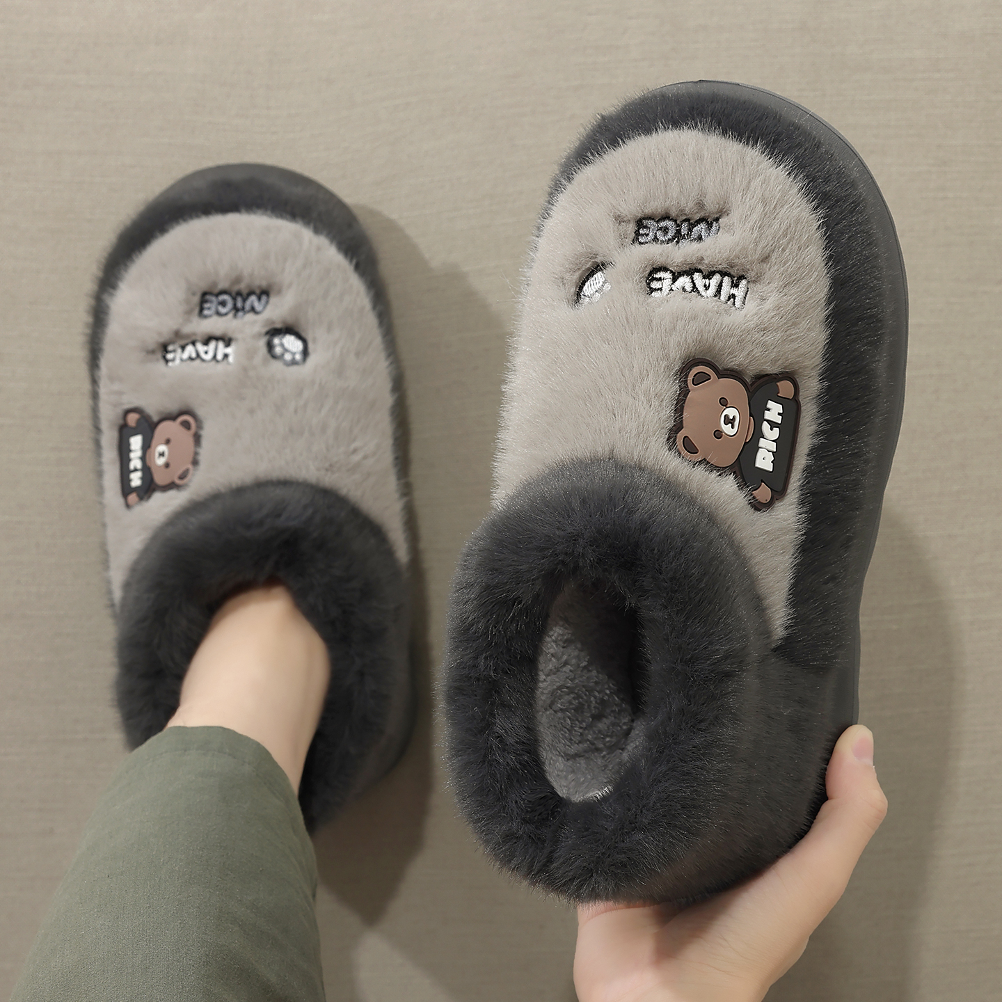 高帮毛绒棉拖鞋男款2025新款棉鞋