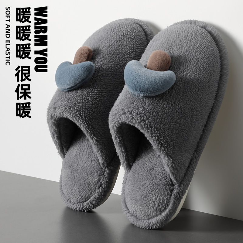 小蘑菇居家毛绒保暖厚底棉拖女士