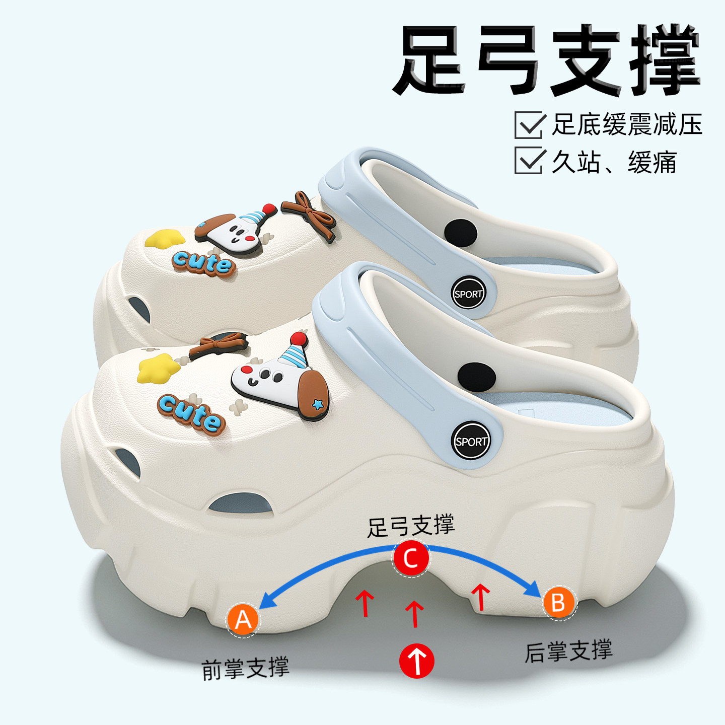 2026新款有足弓洞洞鞋女款夏季沙滩外穿防滑厚底增高包头凉拖鞋女