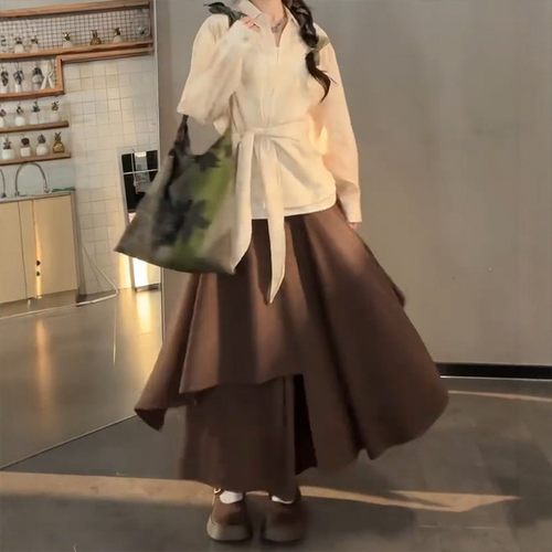 大码宽松灰色裙裤女设计感八分