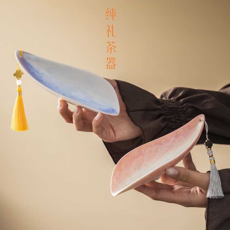 家用室内茶道创意客厅精致女士陶瓷结晶釉茶荷茶则香插禅意摆件