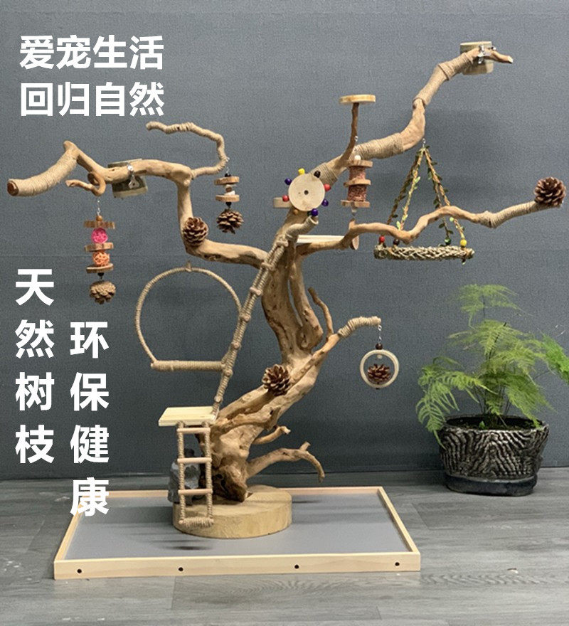 手工鹦鹉鸟架玄凤站台树枝落地图片