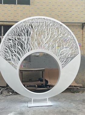 大型不锈钢雕塑定制月亮圆环金属镂空户外售楼部广场园林景观装饰