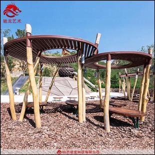 木质攀爬架无动力拓展游乐设备原木造型美陈设施定制大型木秋千