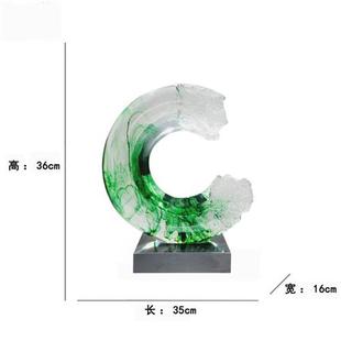 进口透明树脂雕塑摆件拉丝水墨效果创意酒店样板房抽象雕塑艺术品