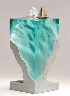 透明环氧树脂摆件酒店大型创意雕塑别墅桌面冰川海洋工艺术品定制