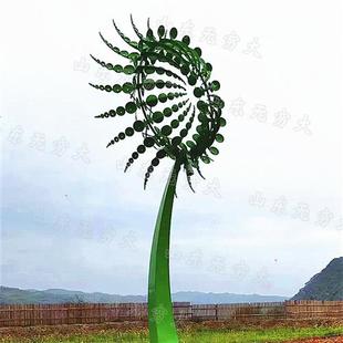 不锈钢风动雕塑景区户外景观装 置无动力旋转七彩网红水母灯