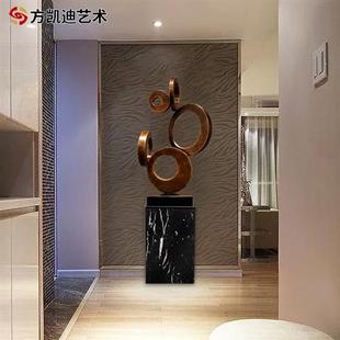 铁艺圆环焊接古铜做旧雕塑大堂会所艺术品室内金属软装 桌面摆件