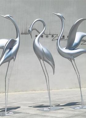 仿不锈钢仙鹤雕塑摆件售楼部水池造景白鹭丹顶鹤白天鹅装饰园林