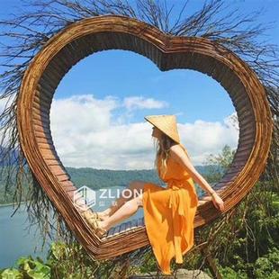 巴厘岛竹编网红鸟巢秋千户外心形躺椅景区拍照悬挂款 藤编鸟笼躺床