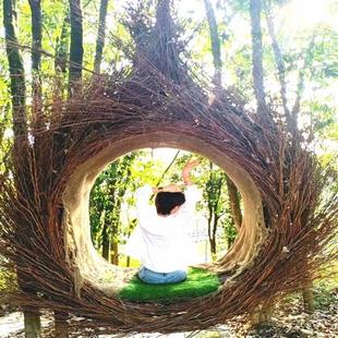 巴厘岛网红鸟巢座椅拍照打卡道具景区园林农庄户外藤编仿真鸟窝