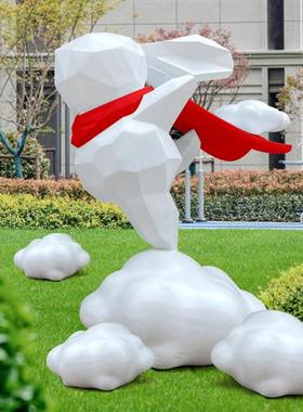 云朵兔子玻璃钢雕塑摆件商场景区房地产新年活动网红拍照装饰美陈