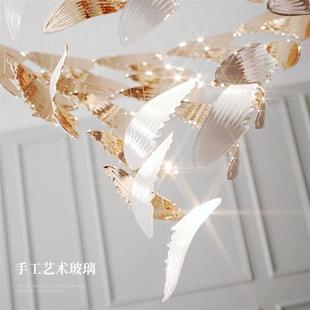 售楼处别墅挑空客厅艺术大吊灯复式 楼餐厅卧室翅膀水晶吊饰楼梯灯